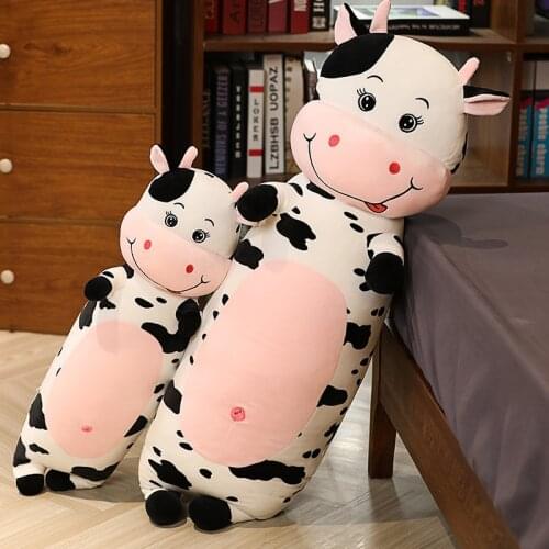 80/100/120cm Huge Long Cute Cow Plush Pillow Toys Cartoon Soft Zodiac Cattle Plush Doll Sleep Cushion Baby Kids Birthday Gift