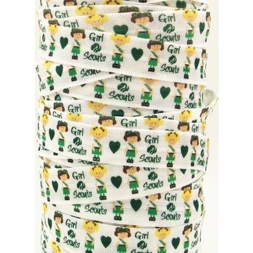 Q&N ribbon wholesale/OEM 5/8inch 16mm 160927017 girl scouts printed folded over elastic FOE for hairbows free shipping