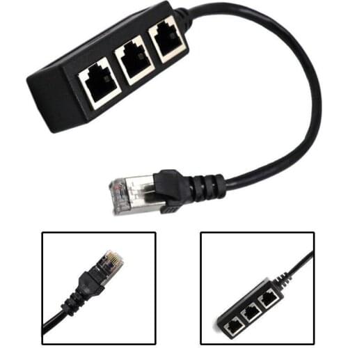 RJ45 Black Ethernet Cable LAN Port 1 To 3 Socket Splitter Connector Adapter New