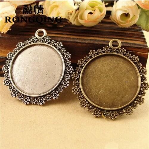 RONGQING Round Circle Flower Pendant Accessories 30mm Flower Cabochon Base Settings 20pcs/lot Jewelry Findings