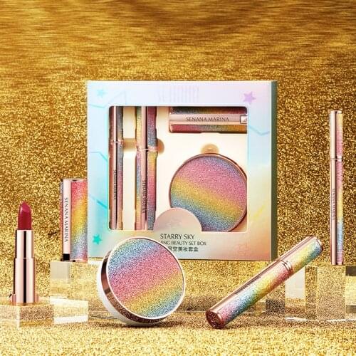 SENANA Resplendent starry sky Eyeliner mascara lipstick air cushion bb cream Kit Cosmetics Set Gift Box Makeup Set
