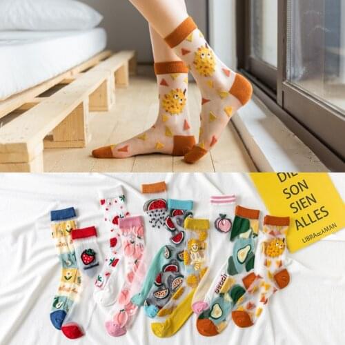 Harajuku Silk Socks Stockings for Women Fruit Strawberry Watermelon Spring Autumn Sock Cotton Breathable Comfortable Short Socks