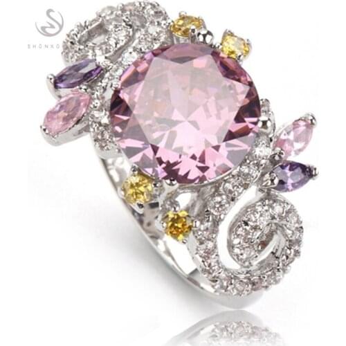SHUNXUNZE charms Wedding rings Jewelry & Accessories for women Pink Rainbow Purple Cubic Zirconia Rhodium Plated R537 R540 R707G