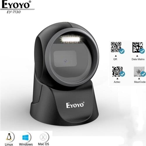Eyoyo EY-7130 Desktop Barcode Scanner 1D/2D QR Bar Code Reader for Windows POS MacOS Bookstore Retail Mall Automatic Sensing