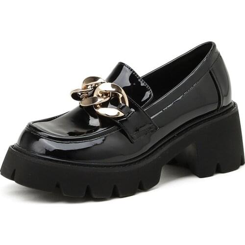 British Metal Chain Pumps Women High Heels Single Oxfords 2022 Spring Autumn New Korean Lady Creepers Thick-Soled Platform Shoes