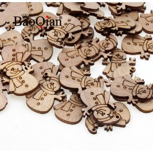 20pcs/lot Natural Wooden Scrapbook Snowman Pattern Christmas Decoration Scrapbooking Diy Charm Home Decoration Crafts