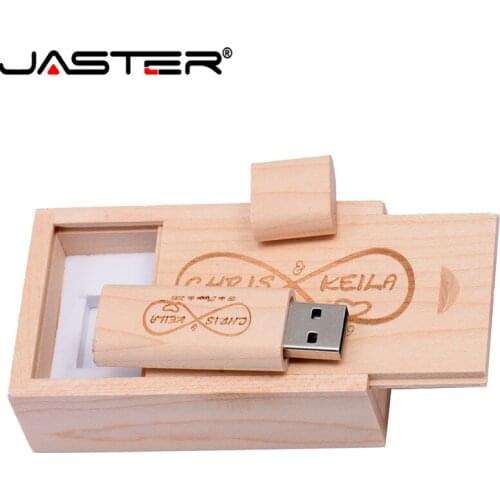JASTER Wooden USB + box USB flash drive pen driver pendrive 4GB 8GB 16GB 32GB memory card USB creativo personal LOGO wholesale