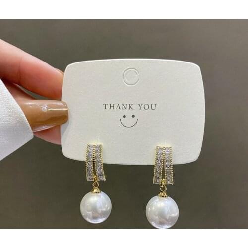 YAONUAN Korean S925 Needle Large Pearl Metal Earring Studs For Women Gold Plated Paved Setting Zircon Trendy Party Jewelry Gifts