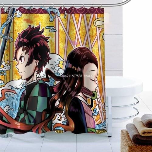 Demon Slayer Anime Kimetsu No Yaiba Shower Curtain Polyester Fabric 3D Bathroom Curtain Waterproof Bath Curtain Decor 12 Hooks