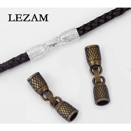 5sets Antique Bronze Tone Carved Pattern Round End Cap Snap Clasp For 6mm Round Leather Cord Bracelet Jewelry Accessories