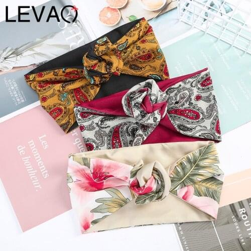 Levao Vintage Print Bandana Headband for Girls Women Cross Turban Bandage Hair Bands Scarf Headwear New Hair Accessories