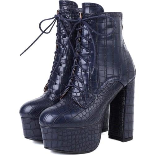 Fashion Women Ankle Boots Platform 2021 Autumn Winter High Heels Cowboy Boots Female Sexy Lace Up White Short Party Shoes