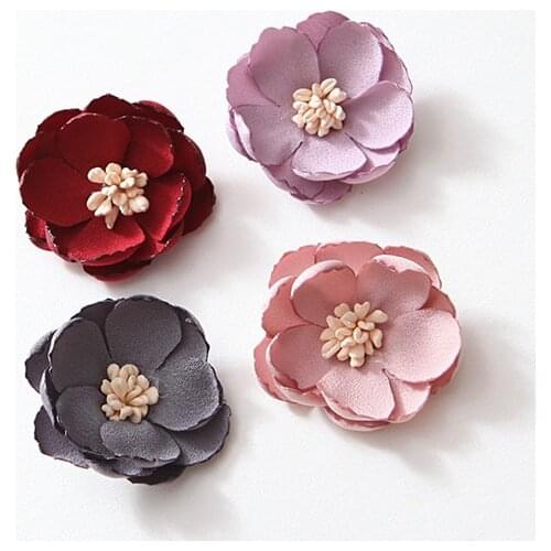 Burning Flowers Satin hair Flower Artificial Rose Flower with stamen for Hair Accessories Rosette flower for Hair bows