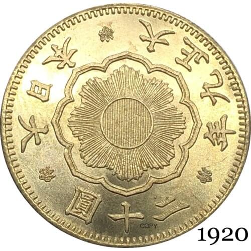 Great Japan 1920 20 Yen Year Taisho Gold Coin Brass Metal Paulownia Flower Coat Of Arms Emperor Royal Seal Copy Coins