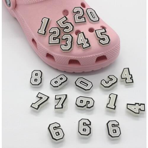 Single Sale 1pc Fluorescence PVC Numbers Croc JIBZ Charms Accessories DIY Garden Shoes Buckles Decoration Sandals Ornaments