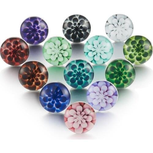 10pcs/lot New Glass Snap Jewelry Mixed Beautiful Gorgeous flower 18mm Glass Snap Buttons For DIY Snap Bracelet