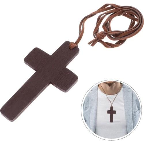12pcs Natural Wood Cross Pendant Necklace Wooden Car Rearview Mirror Pendant Wooden Cross Christ Necklace Pendant