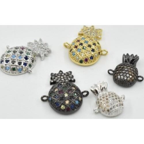 18*22mm pineapple crystal micro pave cz zircon cubic zirconia beads copper silver gold black plated bracelet accessories fgg23