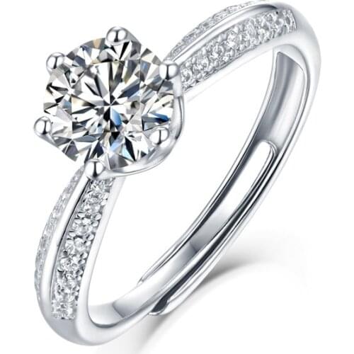 1Ct 2Ct 3Ct 50points Platinum Plated Adjustable Opening Moissanite Rings For Women 925 Silver Wedding Party Anniversary Jewelry