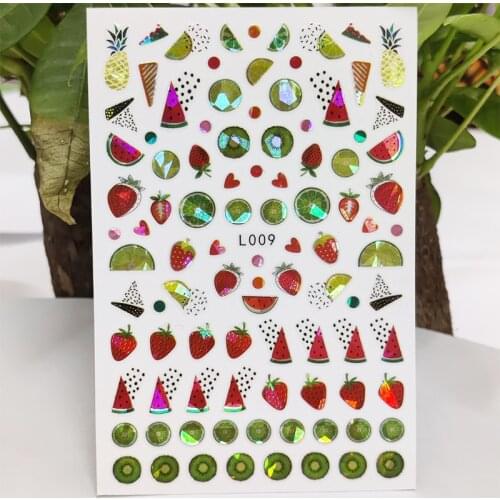 3D Nail Sticker Waterproof Shining Stickers for Nails Lemon Watermelon Strawberry Nail Art Decoration Aurora Silver Design