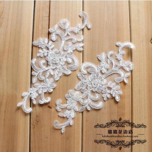 5 Pairs/10 pieces 22*10cm Embroidery Wedding Lace Applique Off White Color
