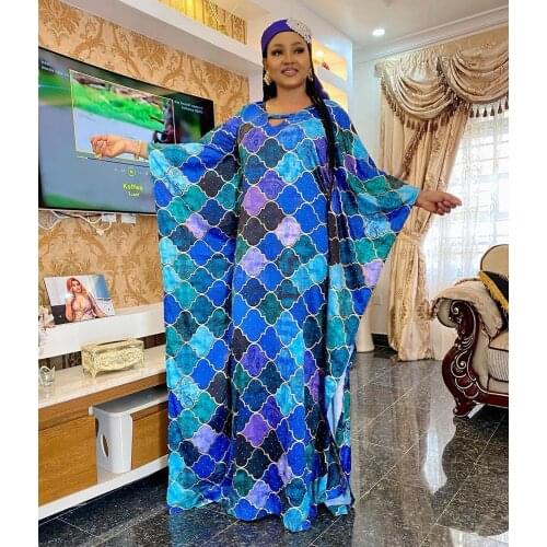 African Dresses Women Silk Print Shiny Stone Boubou Dashiki Clothes Abaya Dubai Robe South Africa Long Dress