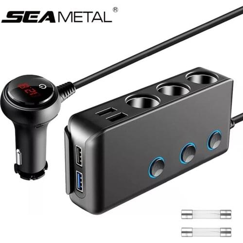 12V Car Charger Auto Cigarette Lighter Socket Splitter USB Car Charge for Ipad Phone Charging Independent Switch Voltage Display