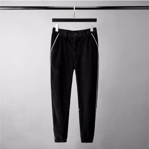 New Corduroy Black Male Pants High Quality White Contrast Color Casual Mens Pants Fashion Slim Fit Mens Trousers 3XL