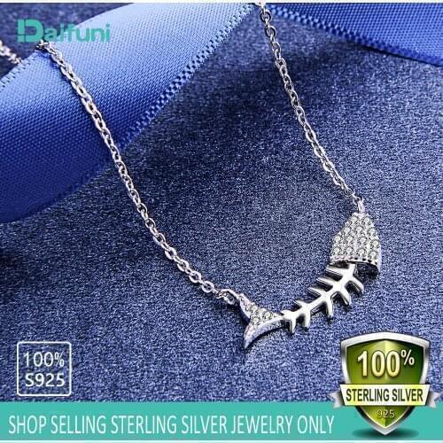 Fashion Small “O” Chain Necklace S925 Sterling Silver Fishbone Decorate Crystal Chain For Fashion Women Sea Animal necklaces