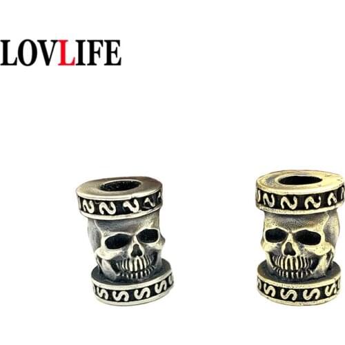 EDC Brass Skull Face Barrel Beads DIY Handmade Accessories Jewelry Umbrella Rope Woven Lanyard Hanging Keychain Pendant Paracord