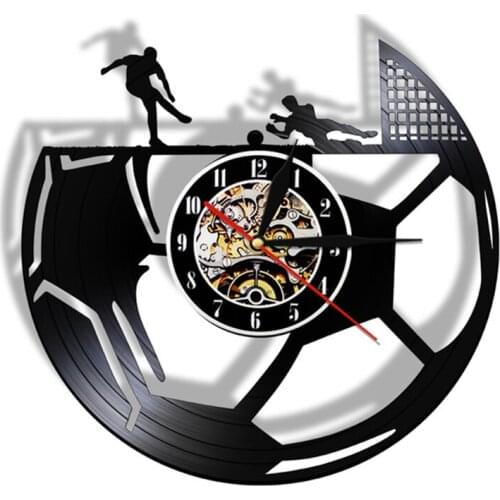 Football Modern Vinyl Record Wall Clock Boys Room Decorative Soccer Hanging Watch Sports Themed Timepiece for Football Lovers