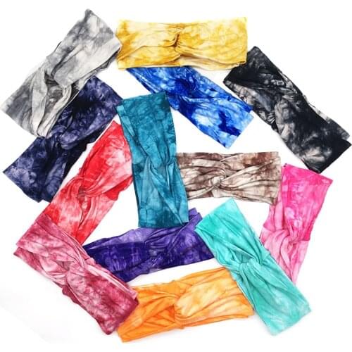 GeebroTie-dye Women Headband Vintage Cross Knot Elastic Hair Bands Soft Solid Hairband Girls Hair Accessories Multicolor