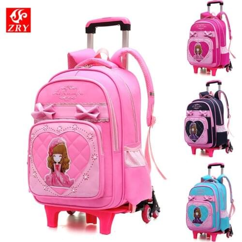 Hot style 2/6 wheels student trolley schoolbag/fashion shoulder casual bag/cartoon zipper removable backpack/boy girl bookbag