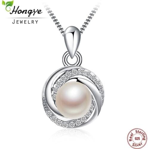 Hongye Pearl Circle Fine Jewelry Genuine Freshwater Pearl 925 Sterling Silver Necklace & Pendant For Women Best Mom/Friend Gift