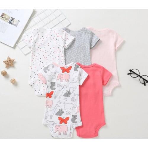 5pcs/set New Summer Newborn Baby Bodysuit Romper Soft Short-sleeved Comfortable Breathable Jumpsuit For Baby Boys And Girls