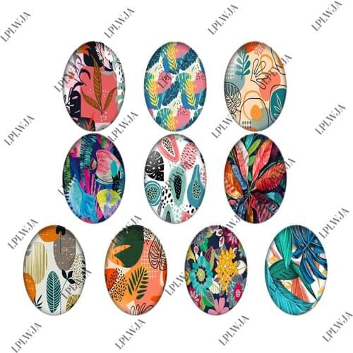 LPLWJA Beautiful Flower Leaf Floral Oval Shape Glass Cabochon Mixed Photo Flatback Beads Demo Flat Back Making Jewelry Findings