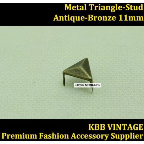 Punk DIY Metal Triangle Prong Stud 11mm Antique-Bronze with 3 Prong Claws for Leather Craft/Bag/Shoe/Clothing/Jacket