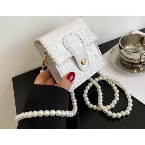 Stone Pattern Mini PU Leather Crossbody Bags For Women 2021 Pearl Design Fashion Ladies Luxury Lipstick Handbags And Purse