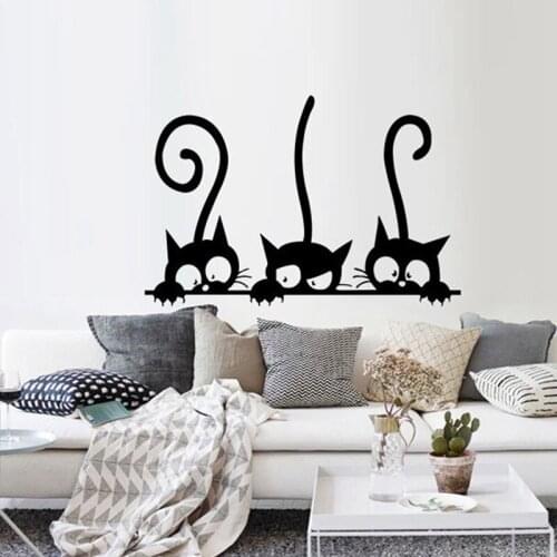 Three Funny Cats Animal Wall Sticker Household Room PVC Window Decals Mural DIY Decoration Removable 3D Wall Stickers Home Decor