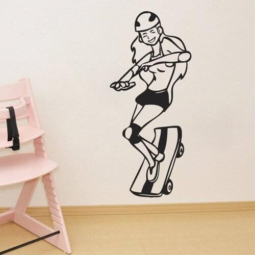 Skateboard Girl Wall Decal SKATEBOARDER Skate Wall Art Stickers Skateboard Wall Stickers Vinyl Removable Home Room Decor C459
