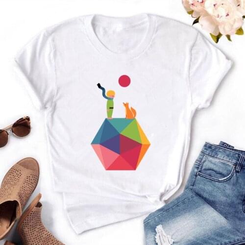 New Women t shirt Geometric cartoon Print Oversized t-shirts 5 colors short sleeve O-Neck Tees