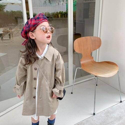 Outerwear Coat Trench Turn Down Collar Single Breasted Cotton New Fashion Beautiful Cute Spring Autumn Girls Kids
