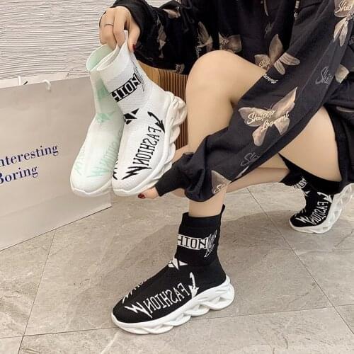 Okkdey Elastic socks shoes women 2021 spring new Korean version of the thick-soled casual sports high-top womens trendy shoes