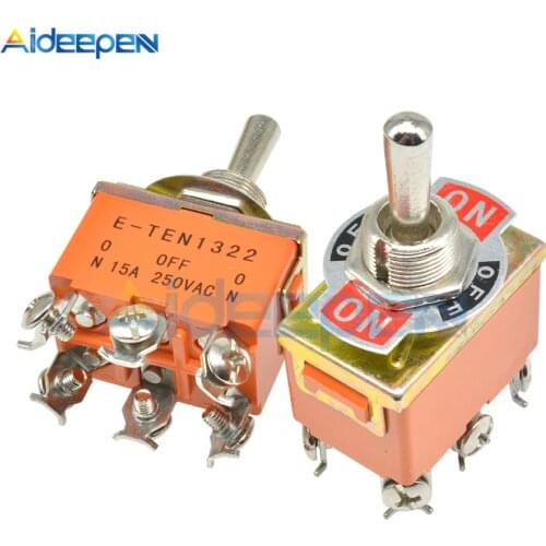 Orange 6-Pin ON-OFF-ON Toggle Switch 15A 250V 3 Position Mini Switches E-TEN1322 Tool Copper Contact with Waterproof Cap
