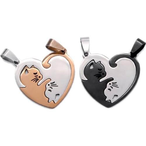 1pair stainless steel Cute lovely cat charm Necklace Lover Girlfriend Gift Set Valentines Day For Women Jewelry Paired Pendant