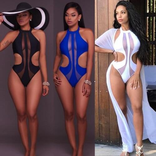 Sexy One Piece Bikini Women Push Up Swimsuit Mesh Hollow Swimwear 2021 New Female Brazilian Monokini Triangle High Cut Beachwear