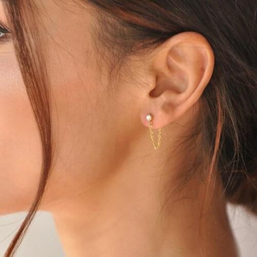 Earrings for Women and Girls Chain Gold Color with Zircon Eardrops Indelible 316L Stainless Steel for Sensitive Skin