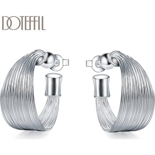 DOTEFFIL 925 Sterling Silver Earrings Multi-Line for Wedding Fashion Stud Earrings Women Jewelry