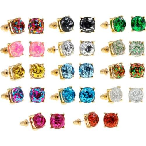 Rainbow Square Glitter Sequin Stud Earrings Fashion Gold Color Luxury Designer Jewelry Women Wedding Party Gift