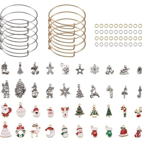 1Set Christmas Bangle Making Accessories Kit Adjustable Stainless Steel Bangle Jump Rings Alloy Pendant Christmas Jewelry Supply